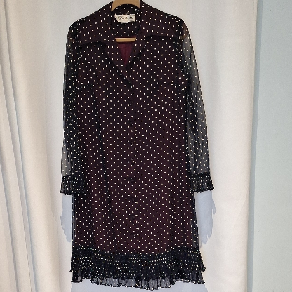 Victor Costa Vintage Navy Polka Dot Button Up Shirt Dress